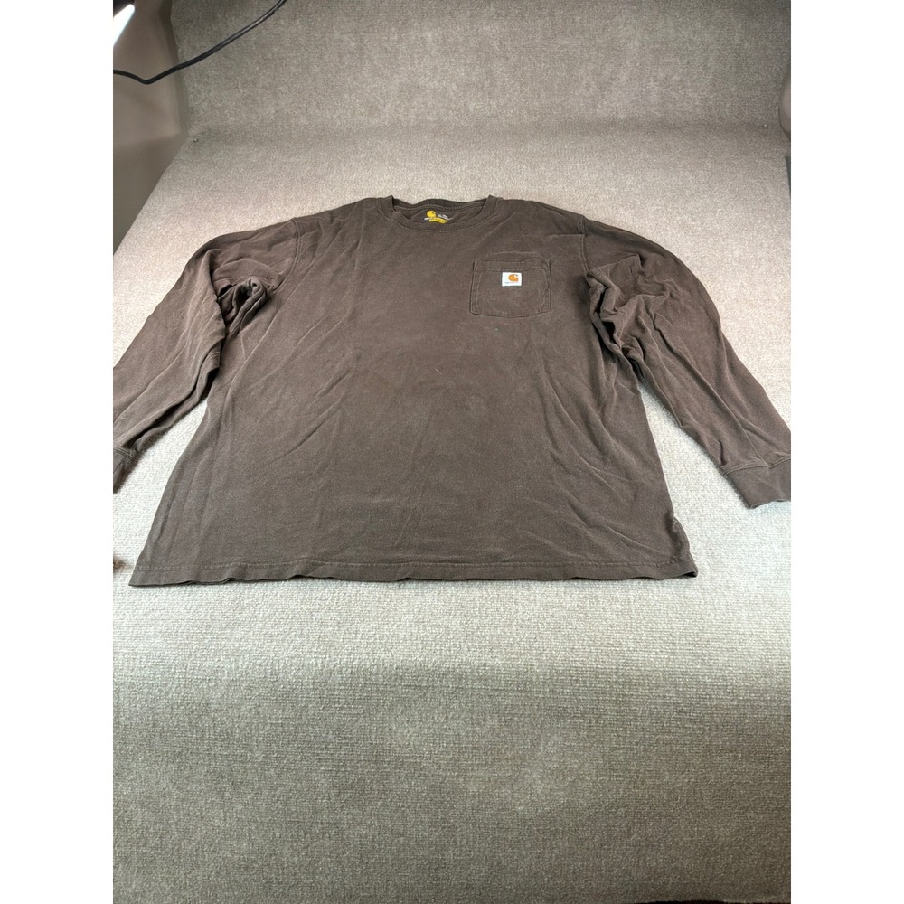 Carhartt Mens XL Tall Brown Long Sleeve Pocket T-Shirt Original Fit Distressed
